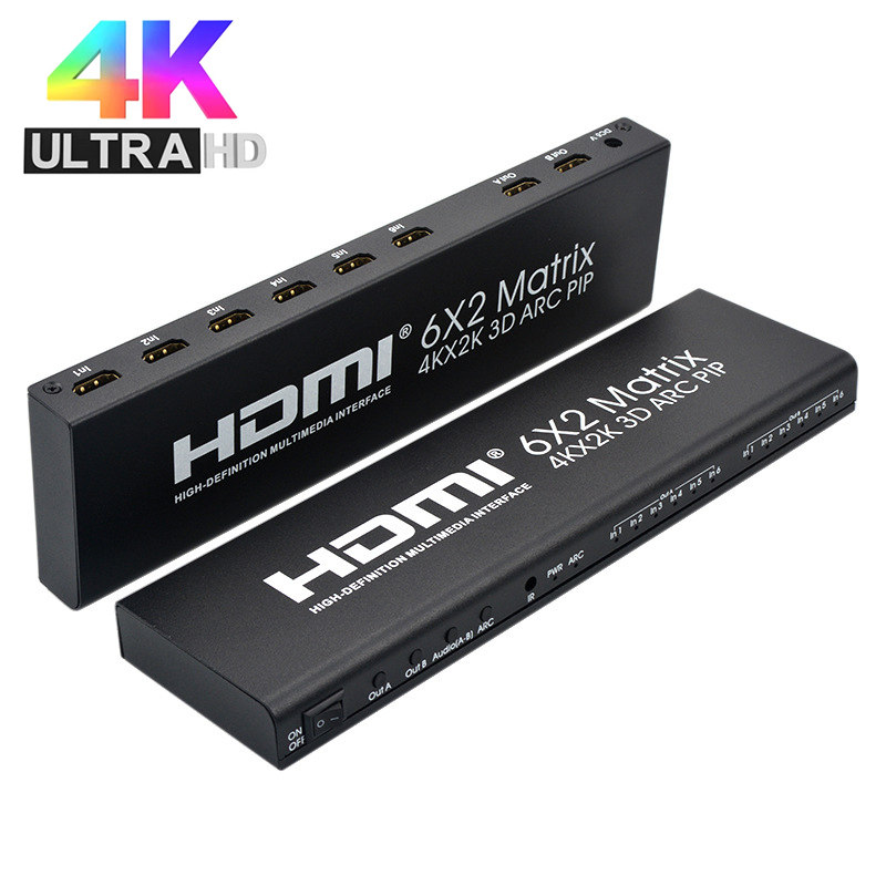 6X2 HDMI Ʈ 4K @ 30hz True Martrix HDMI ġ ڽ  PIP ø 6 In 2 Out 4K 3D ARC    2 ÷